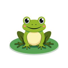 Obraz premium Cute Cartoon Green Frog Sitting on a Lily Pad Illustration for Children's Books and Educational Materials