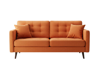 Fototapeta premium Modern orange sofa with pillows for living room home furniture on transparent background