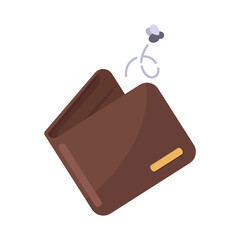 Minimalist Illustration of a Brown Wallet with a Flying Coin on a White Background for Financial and Economic Concepts