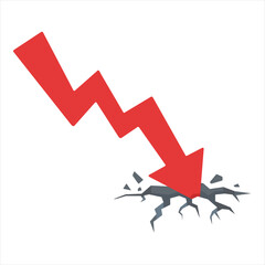 Red Arrow Crashing Through Ground Symbolizing Economic Decline or Financial Crisis in Vector Illustration
