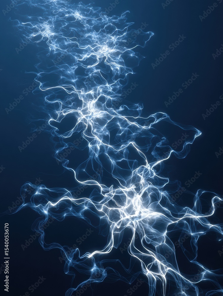Fototapete Neural Pathways Visualized as Luminous Trails Across a Dark Blue Background, Showcasing Intricate Connections and Dynamic Patterns in an Abstract Representation