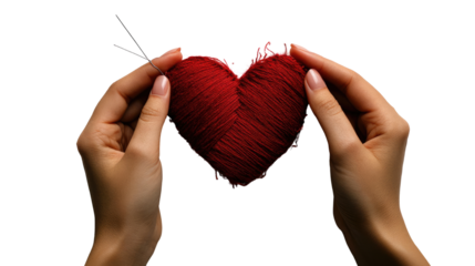 Holding a vibrant red heart in caring hands, a symbol of love and romance, perfect for Valentine's Day on white background.