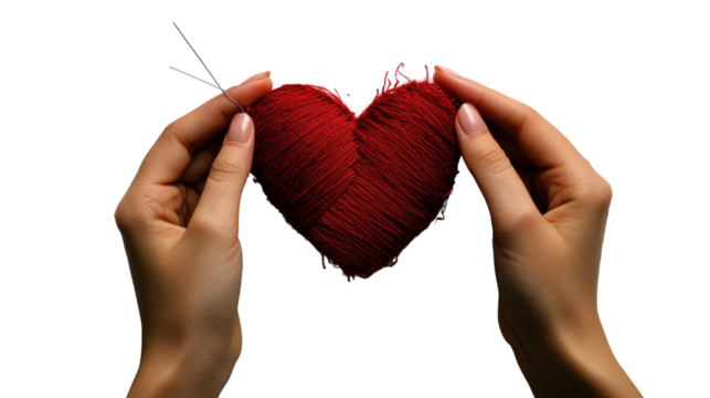 Holding a vibrant red heart in caring hands, a symbol of love and romance, perfect for Valentine's Day on white background.