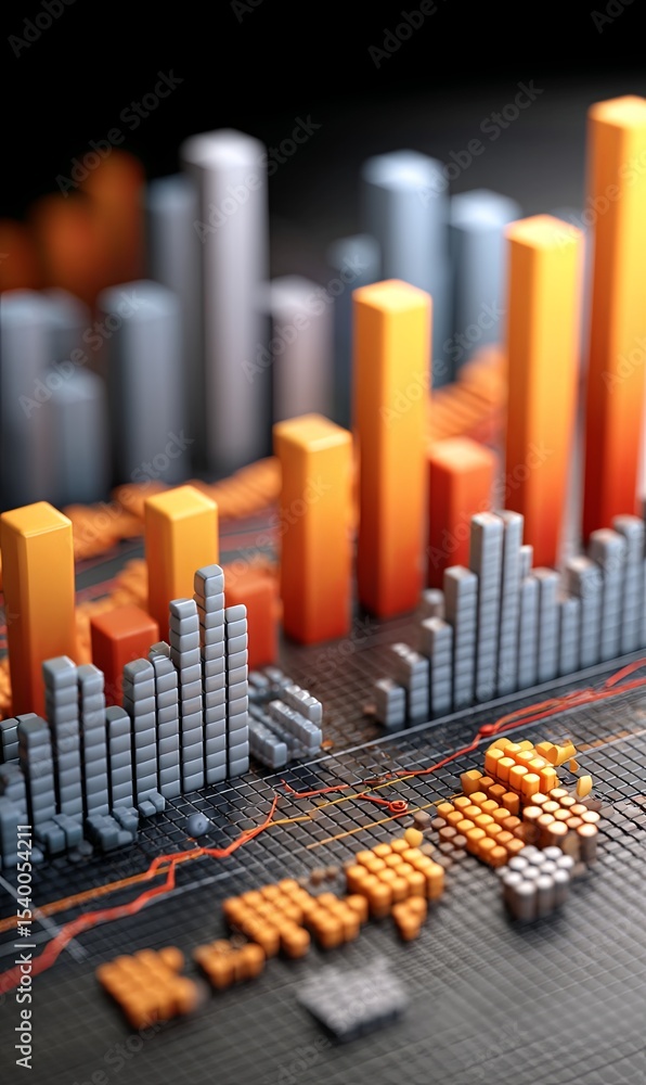 Poster business analytics display using colorful 3d bar graphs and charts