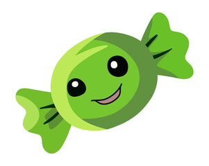 The candy features large, round black eyes with small white highlights, along with a wide, friendly smile that suggests a cheerful character.