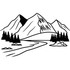Mountain Landscape Vector Illustration Black and White Design