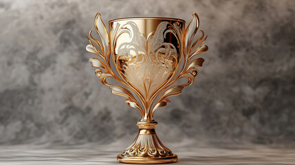 Fototapeta premium Beautifully designed trophy featuring intricate golden details and elegant floral patterns, symbolizing achievement and success