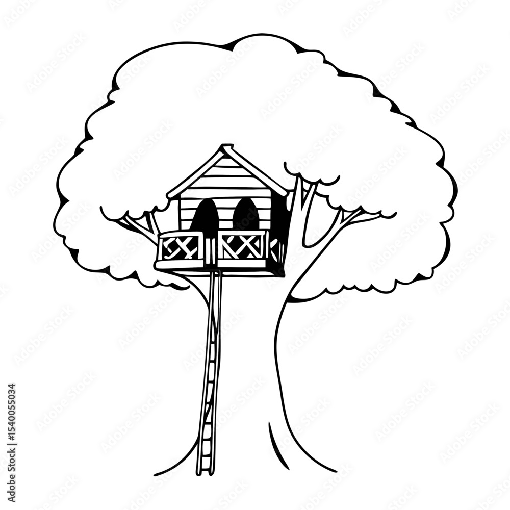 Poster treehouse vector illustration simple line art design