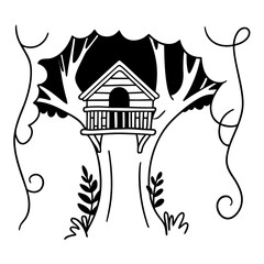 Fototapeta premium Treehouse Illustration Line Art Vector Design