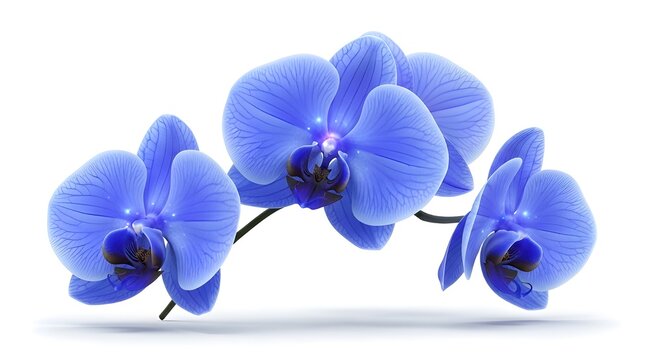 ivid Blue Orchids, Glowing Floral Petals, White Background Beauty