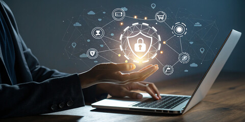 Detailed Cybersecurity Zero Trust Concept with Icons and Visual Elements