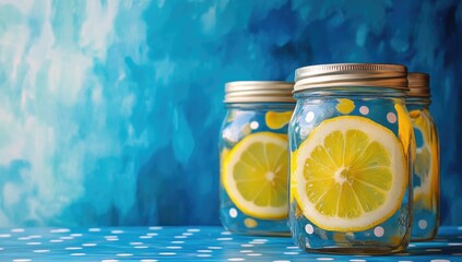 Three glass jars with lemon slices