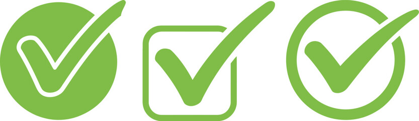 Green Checkmark Icons Circle, Square, and Tick Graphics for Approval, Confirmation, and Completion © designx