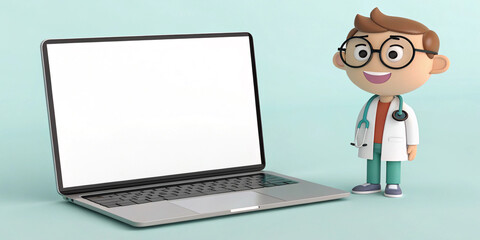 Charming 3D Cartoon Doctor Figure with Glasses and Stethoscope