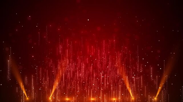 Particles Futuristic Golden Beautiful Wave red event awards trailer titles cinematic concert stage background. New Year Glowing Particles: Particles and Motion Wedding and Awards Ceremony Background