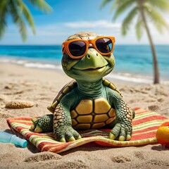 green turtle on the beach