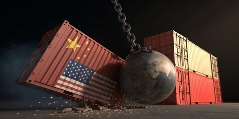 Insightful 3D Concept of Economic Tariffs Represented by a Wrecking Ball
