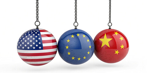 Thought-Provoking 3D Concept of Global Trade Conflict with Wrecking Ball