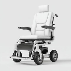 A 3D illustration of an AI-controlled wheelchair showcasing a smooth design on a clean white background.