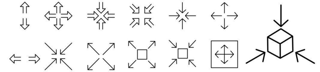 Resize line editable icon set. Increase, reduce symbol set with arrows.Full screen  Vector illustration