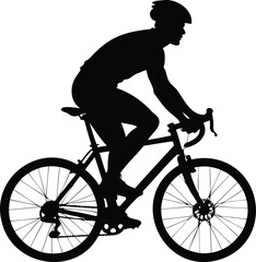 Fototapeta premium Silhouette of cyclist riding a bicycle on a white background view side