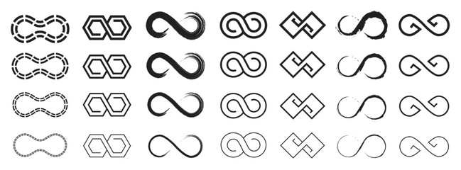 Infinity icon. Endless Mobius loop symbol, limitless eternal geometric arrow symbols inverted 8 shape, forever infinite loops logo design elements. Vector limitless sign set