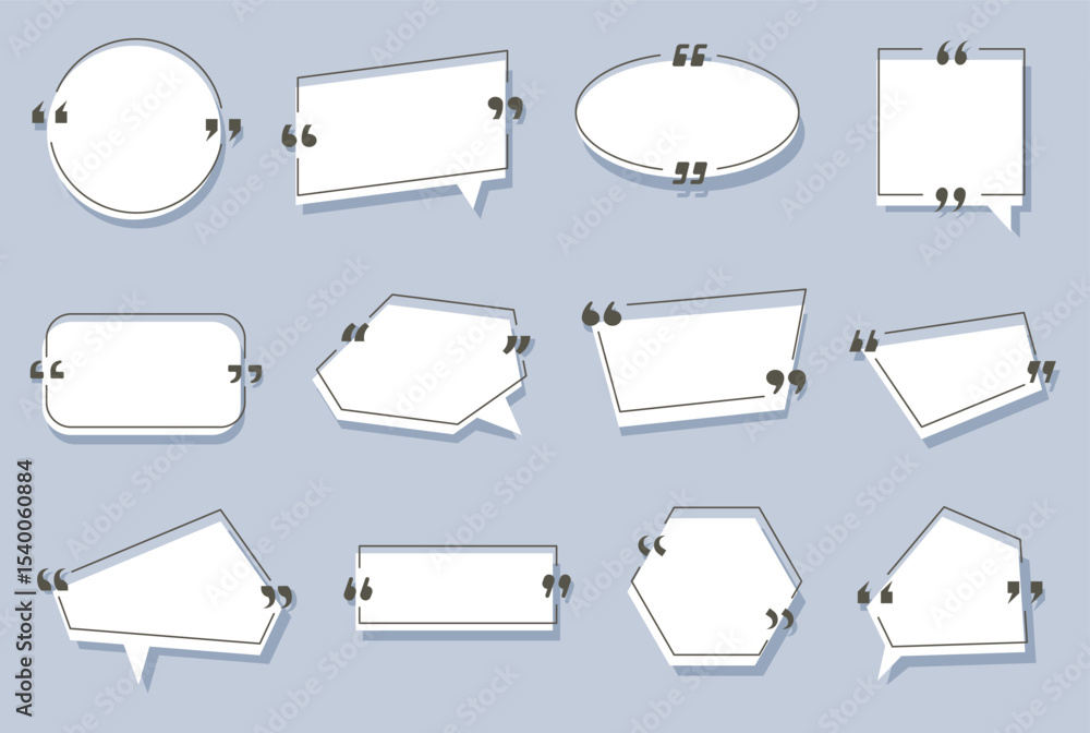 Poster quote mark banner. text boxes with quotation marks, speech bubble frames for message ui, comment dia