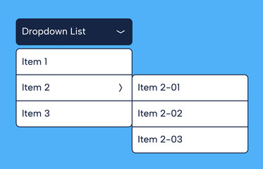 Drop down list. Web interface elements with hidden options for selection, outline dropdown menu buttons for website application. Vector illustration