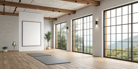 Serene Blank Poster Mockup in a Modern Yoga Studio Interior