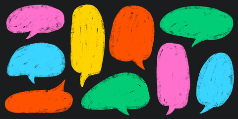 Crayon Speech Bubble Frame. Vector Chalk Talk Balloon. Colorful Dialog Chat Illustrations