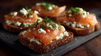 Open faced sandwiches with salmon and cream cheese