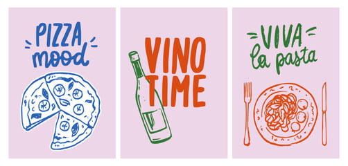 Italian Food Poster with Whimsical Vintage Doodle Style
