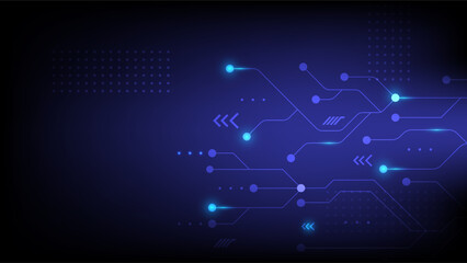 Abstract blue background featuring glowing circuit lines and data flow elements, Ideal for tech, innovation and digital network concepts