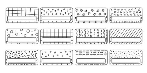 School name tag doodle sticker. Cute notebook frame label card. Vector outline illustration