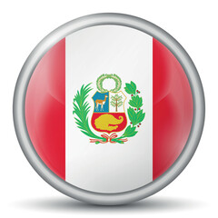 Glass light ball with flag of Peru. Round sphere, template icon. Peruvian islands national symbol. Glossy realistic ball, 3D abstract vector illustration. Big bubble.