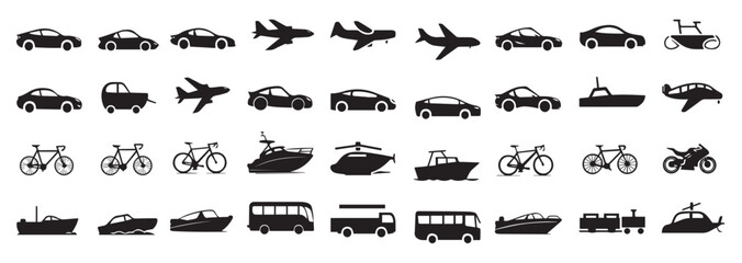 silhouette vector icons different vehicles