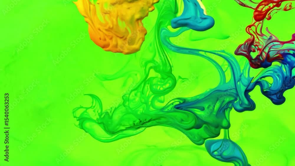 Poster explosive hues in fluid dynamics: dynamic and vibrant ink cascade across a vividly contrasting backg