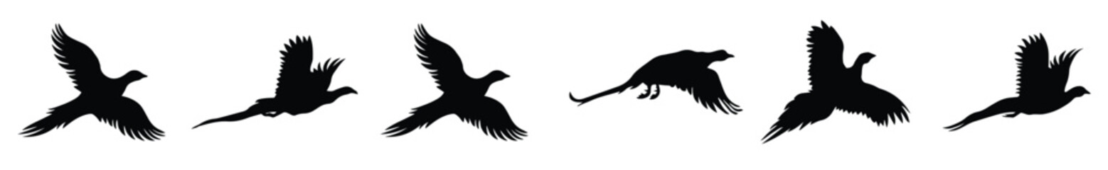 six pheasants silhouette vector art design.