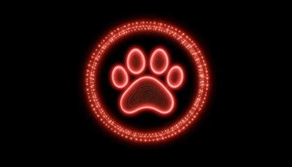 Red Paw Print in Circle on Black Background