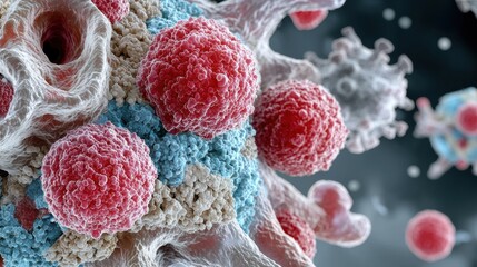 Stunning Close-Up Insight Into Lung Cancer Cells Undergoing Uncontrolled Mitosis Highlighting Red and Blue Cell Characteristics
