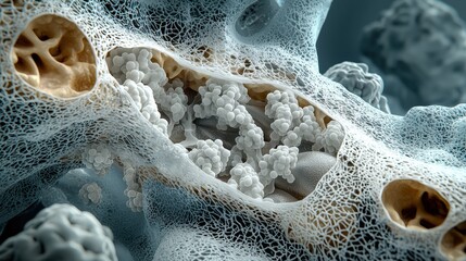 Detailed Examination of Alveolar Cells in Human Lung Tissue Under Microscope Reveals Intricate Structures and Functions