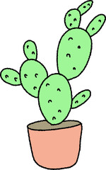 연두색 선인장 화분 손그림 일러스트레이션