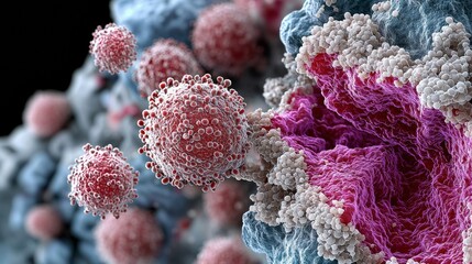 Exploring the Microscopic World of Colon Cancer Cells: A Detailed Close-Up of Tumor Tissues in a Medical Laboratory Setting