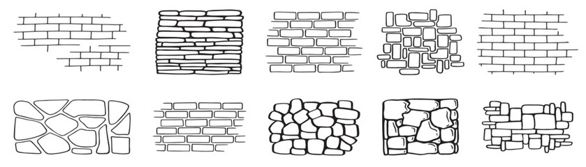 brick stone wall textures doodle hand drawn outline drawing brick stone wall textures line