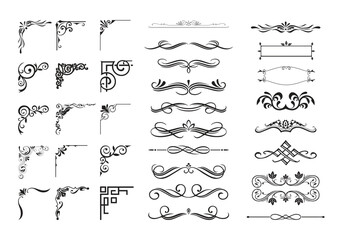 Black corner line border icon set