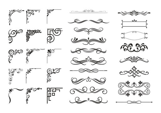 Black corner line border icon set