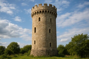 Historic stone tower amidst nature.