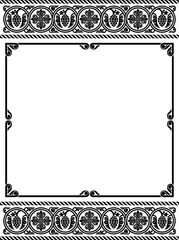 Decorative black rectangular framework with grapes and crosses. Celtic style. 
