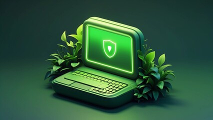 Cybersecurity Protection Digital Shield, Green Technology Concept