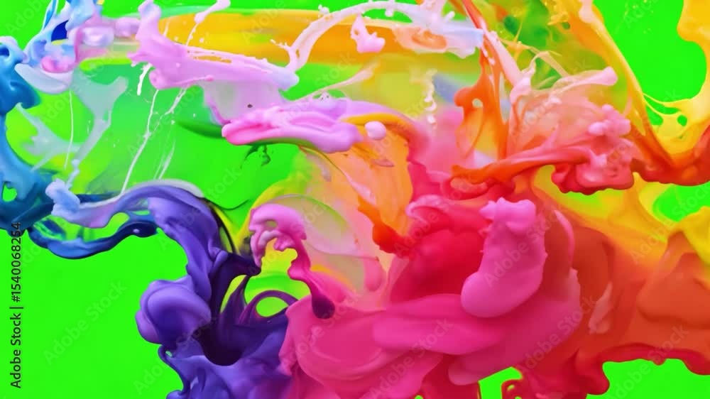 Poster explosive color symphony: vibrant hues of paint erupt in a dynamic display against a smooth green ba